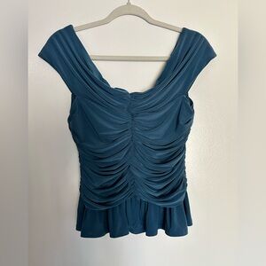 Teal ruched off the shoulder top